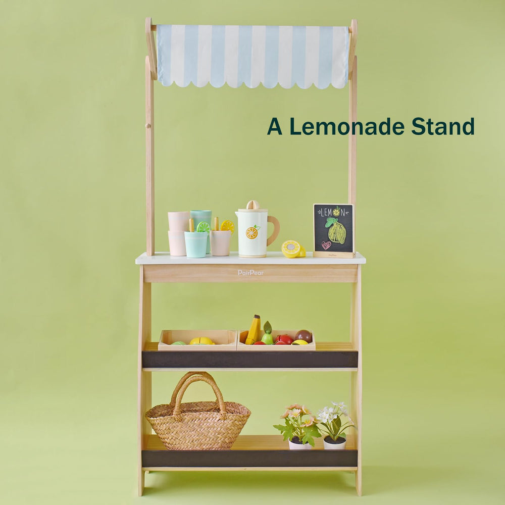 PairPear assembled market stand ready for hours of pretend play