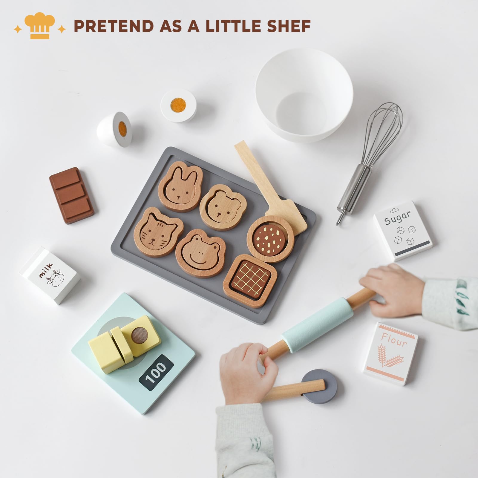 PairPear wooden eggs, butter, and milk for realistic pretend baking