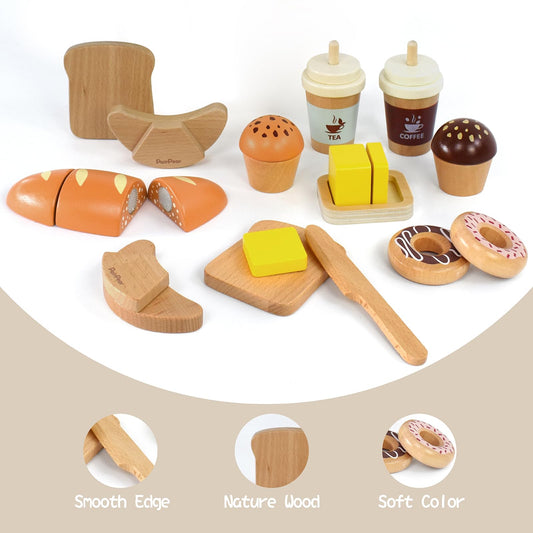 PairPear wooden croissant and baguette toys spark creative cafe pretend play.