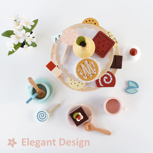 PairPear wooden tea set cups and dishes ideal for hands-on role play