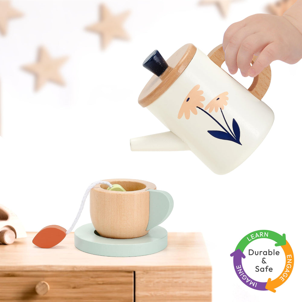 PairPear cups and saucers sized for little hands during tea time
