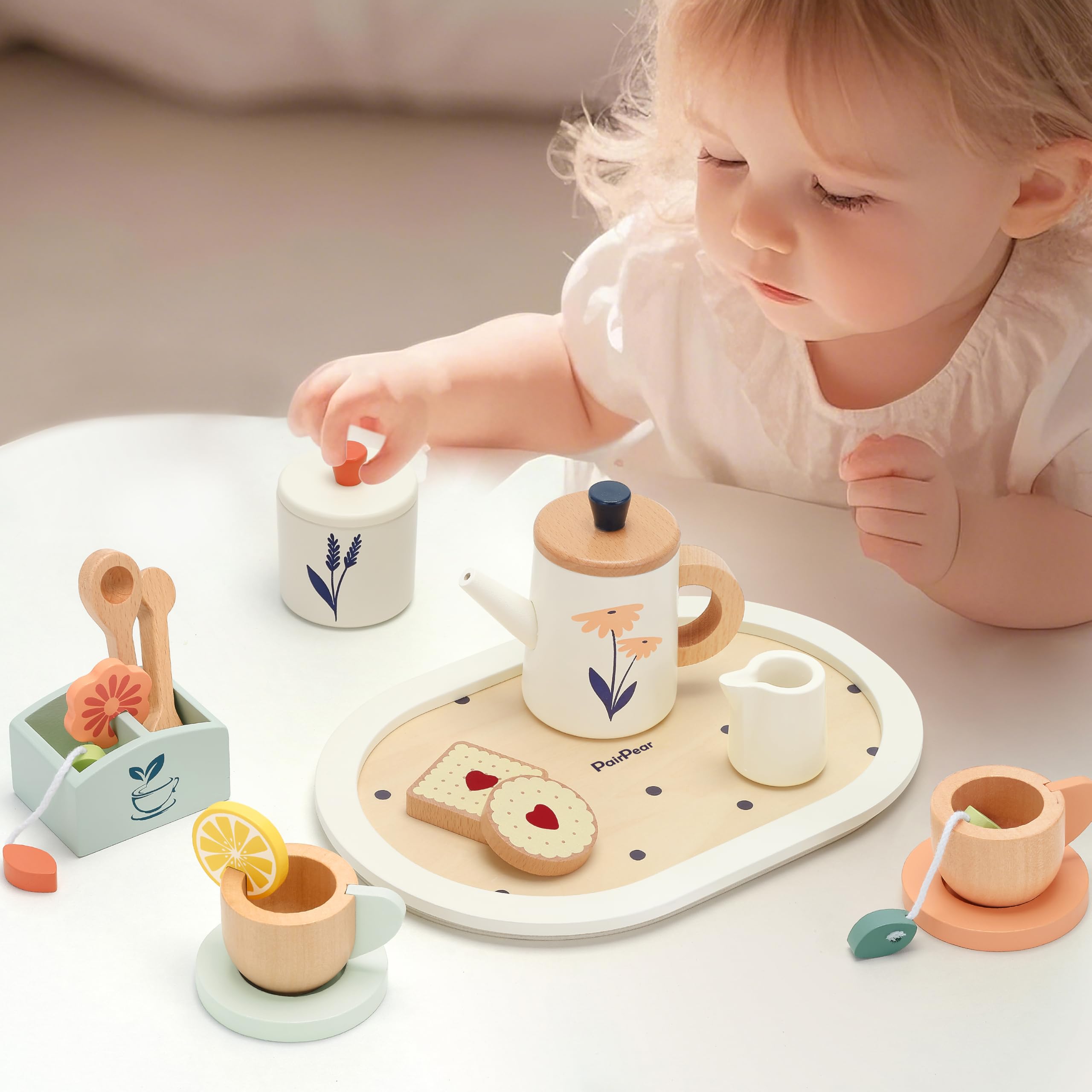 PairPear gift-box packaging showcasing a complete wooden tea set