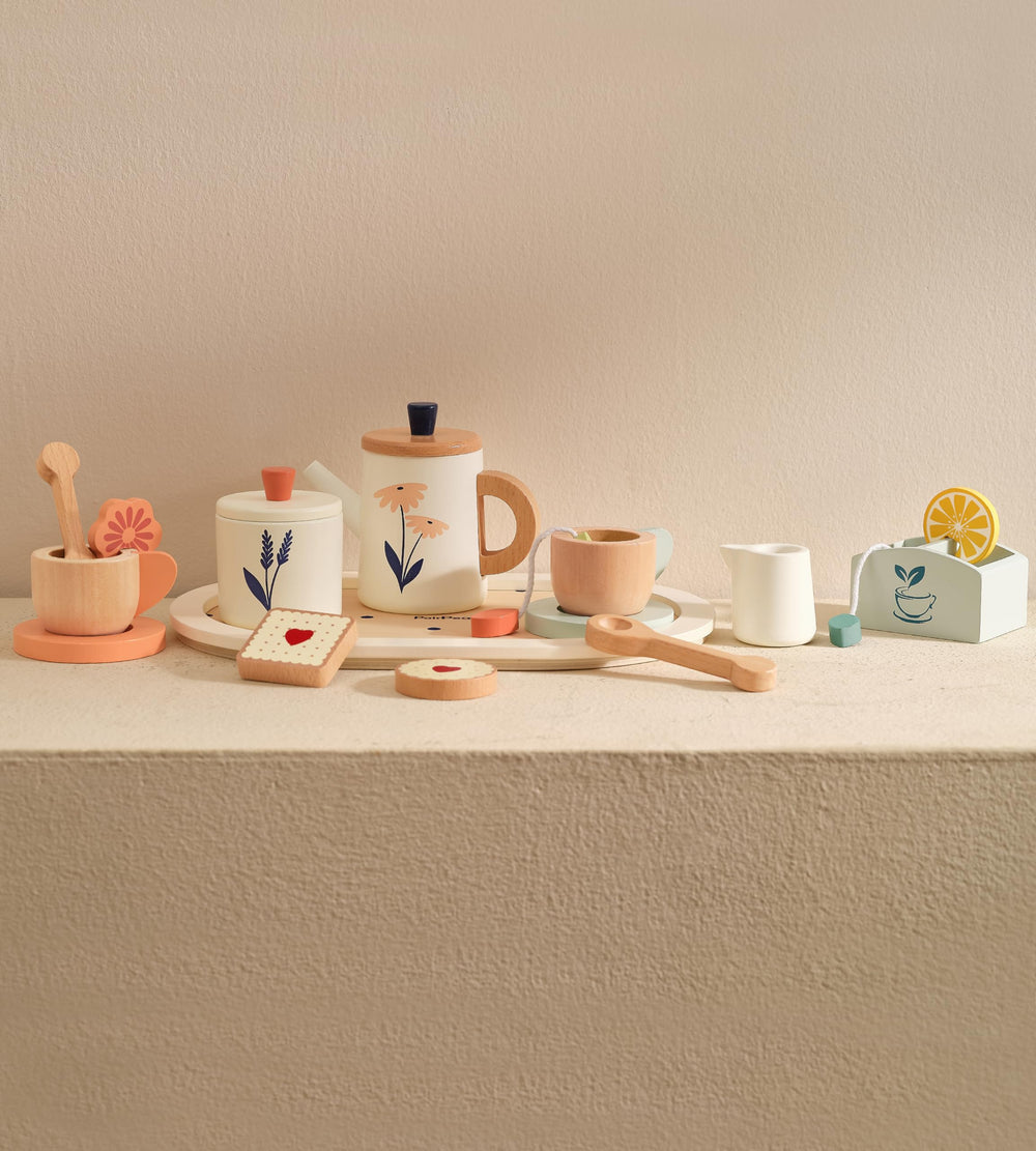 PairPear wooden tea set teapot with removable lid for imaginative play