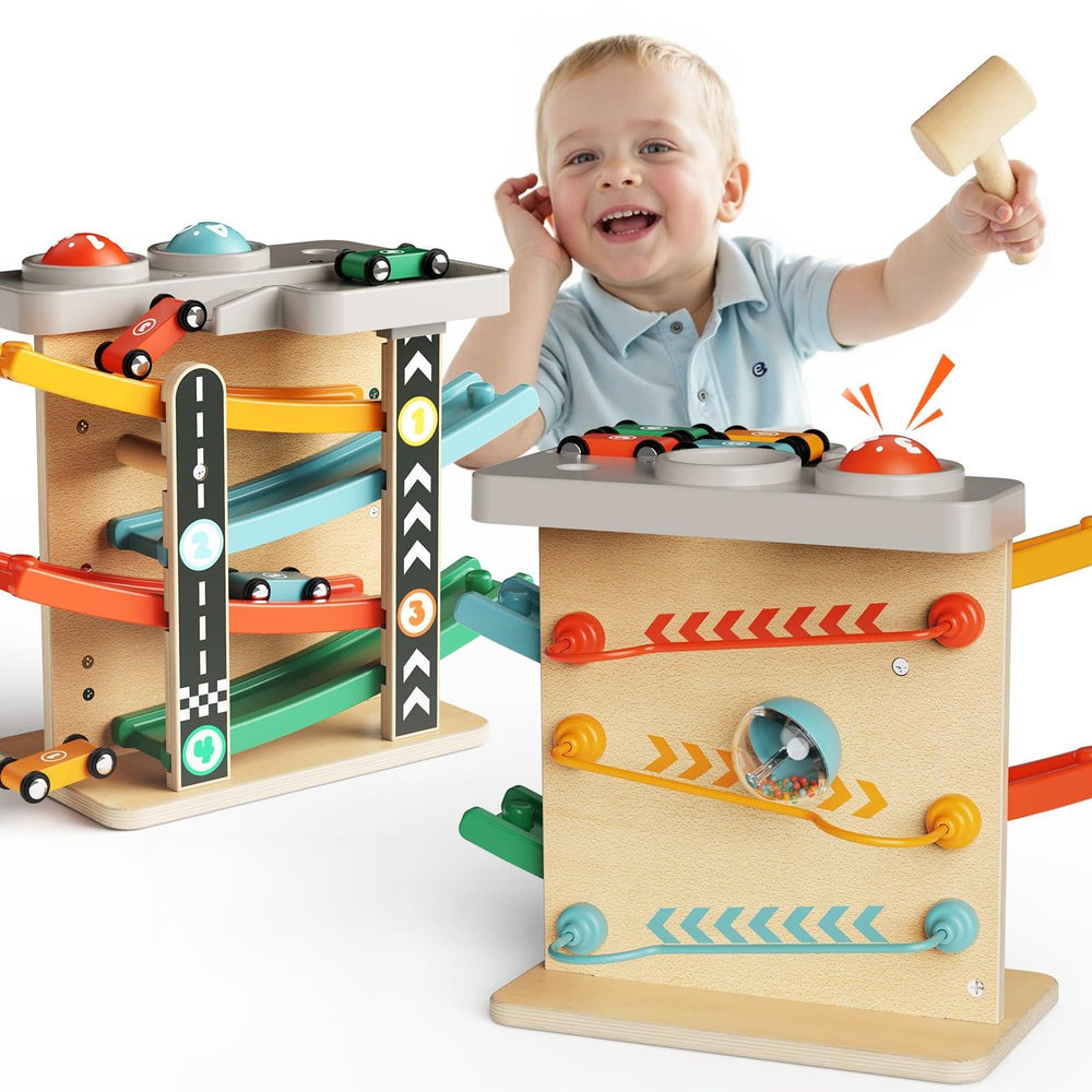 Paisure 2-in-1 Pound Ball Toy with ball drop promotes fine motor skills and cause-and-effect learning.