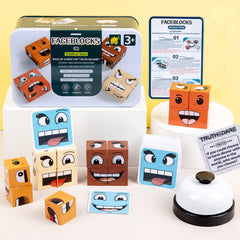 Pajojoqa Face Blocks cube front view, colorful blocks boost focus and fine motor skills.