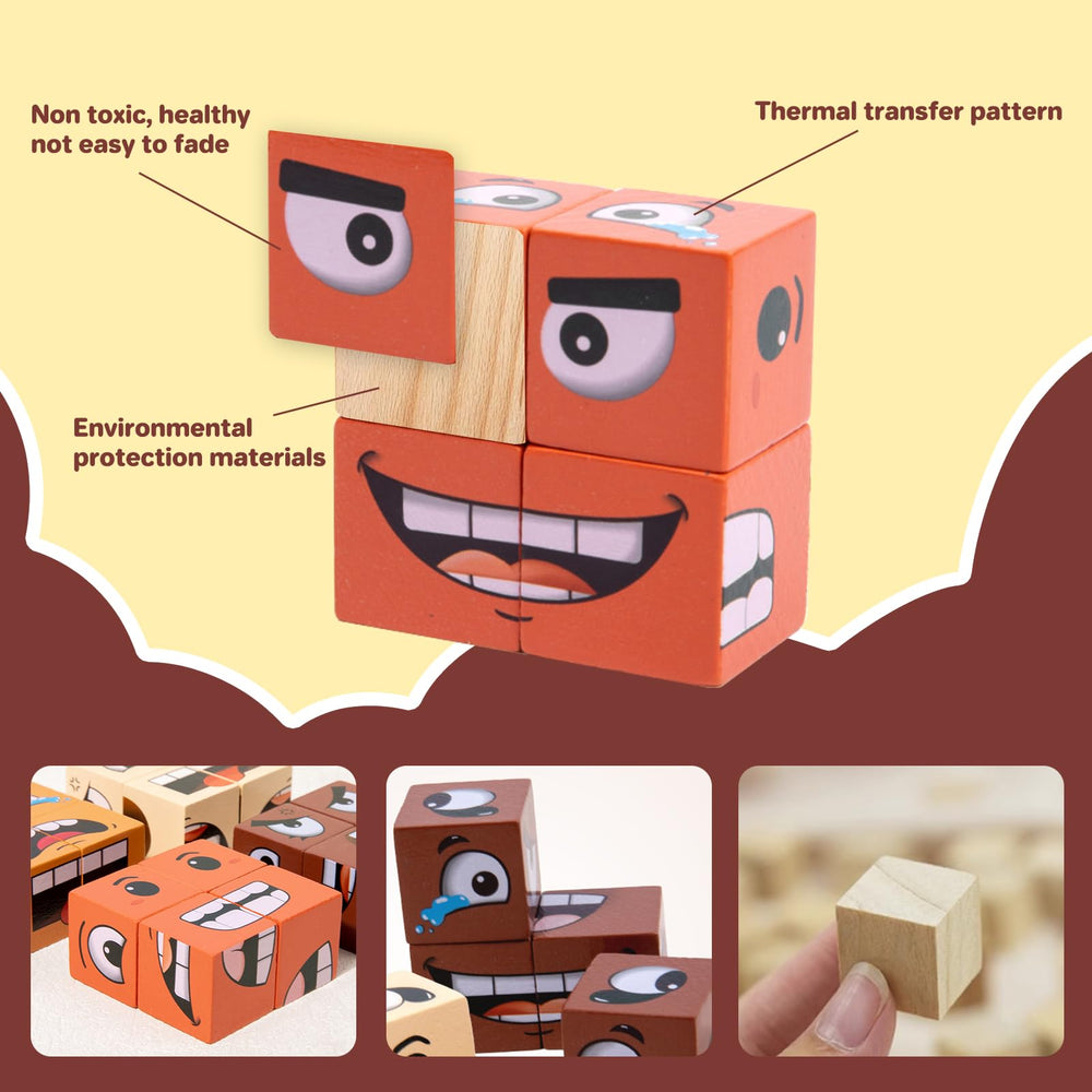 Pajojoqa Face Blocks wooden tiles, tactile learning that engages hands during play.