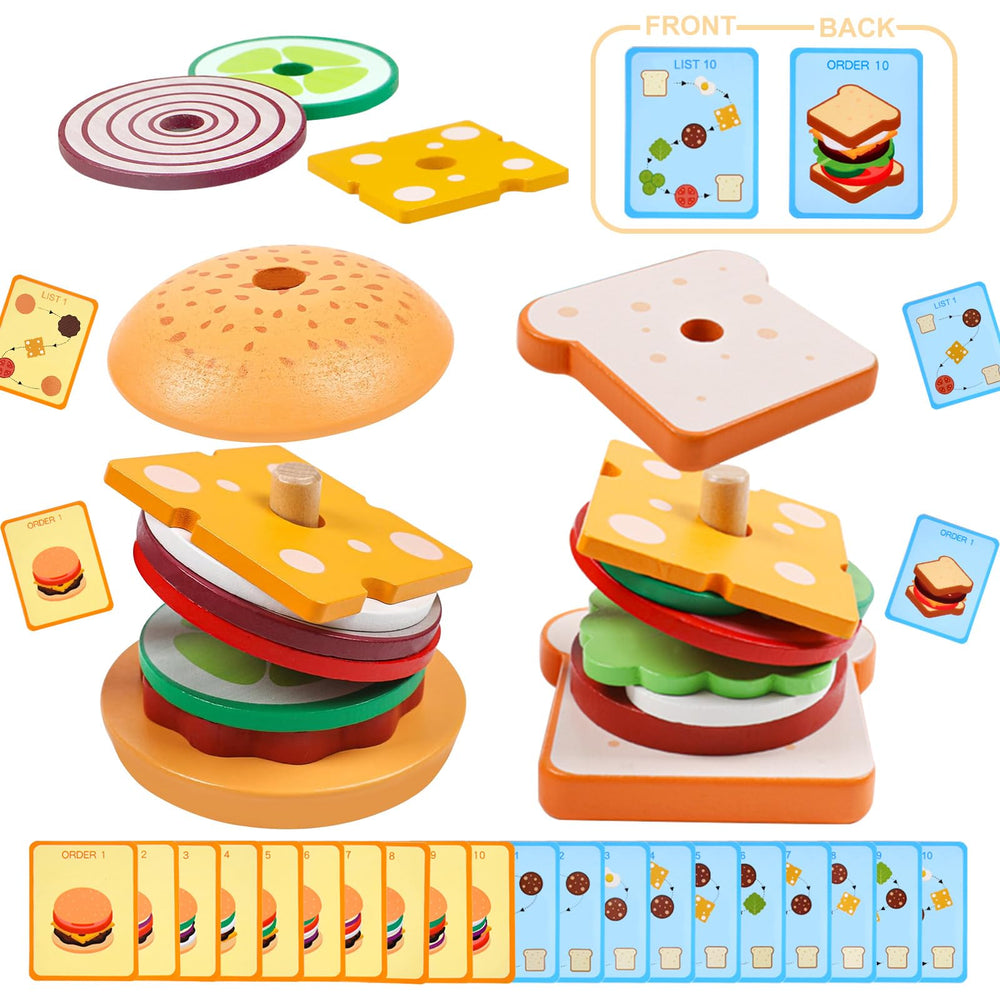 Pajojoqa Montessori Wooden Burger Stacking Toy for 2–3 Year Olds | Fin ...