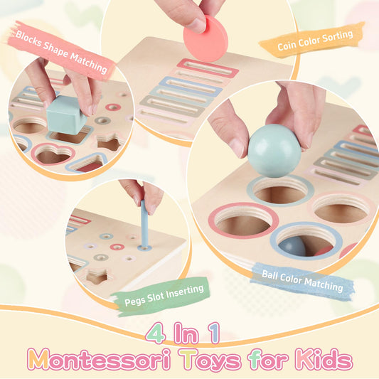 Pajojoqa wooden shape sorter boosts hand eye coordination through shape and color play.