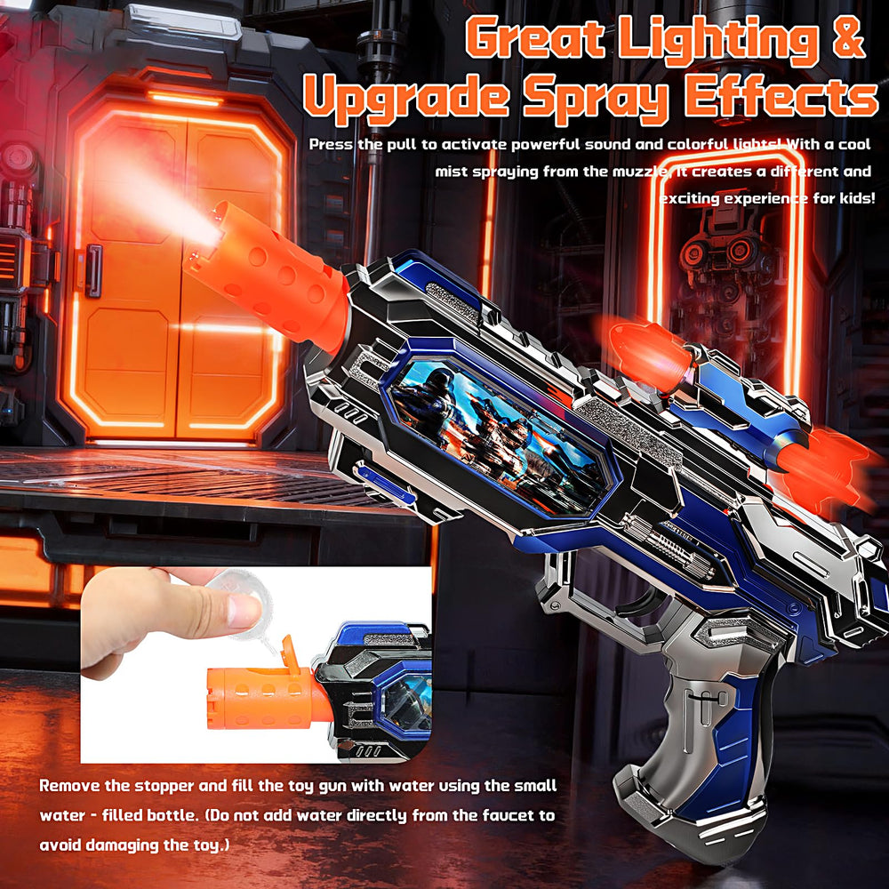 Pakimio water spray function toy gun creating mist for imaginative action.