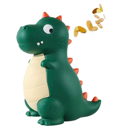 Pakproly dinosaur piggy bank green front view promotes early saving habits for kids