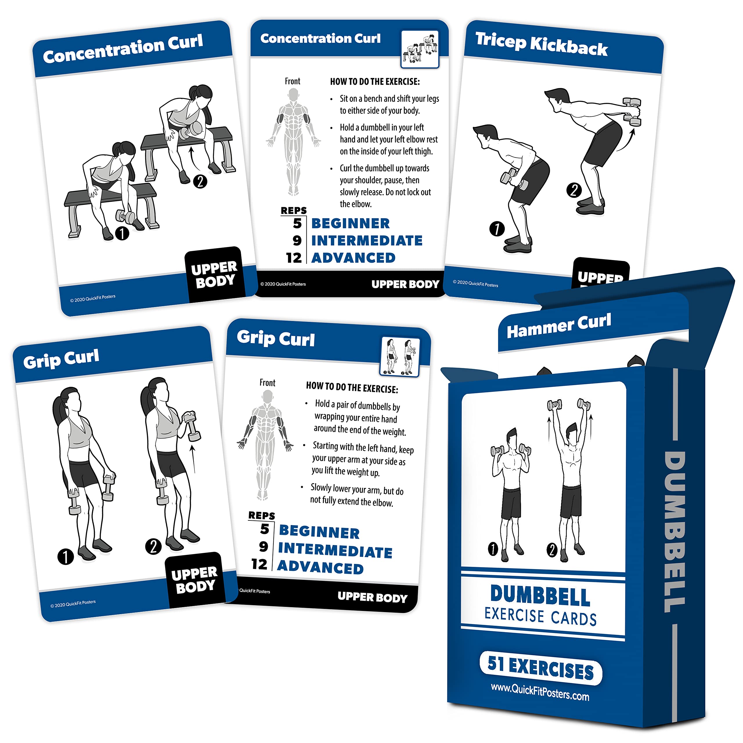 Palace Learning dumbbell card showing grip position and technique tips
