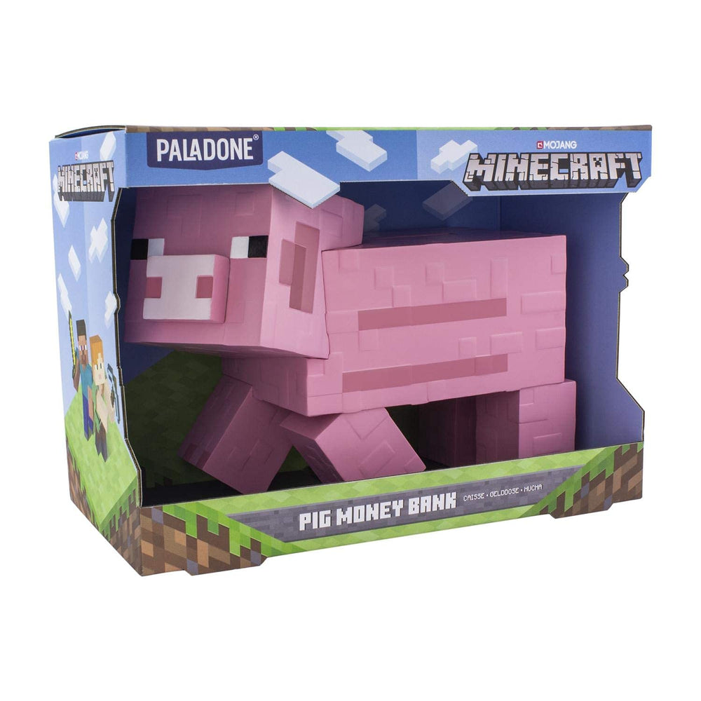Decorative pink piggy bank doubles as a playful desk piece.