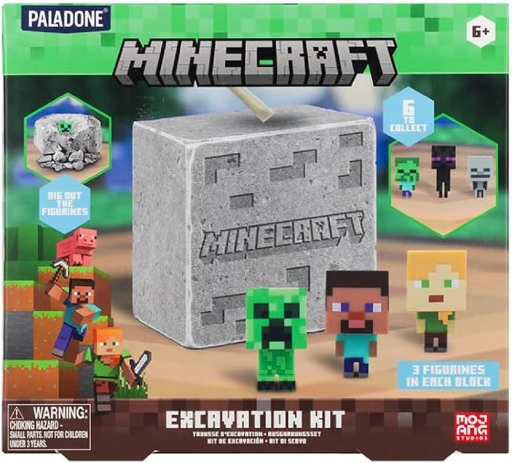 Paladone Minecraft Excavation Kit: block to dig and reveal hidden figures during imaginative play.