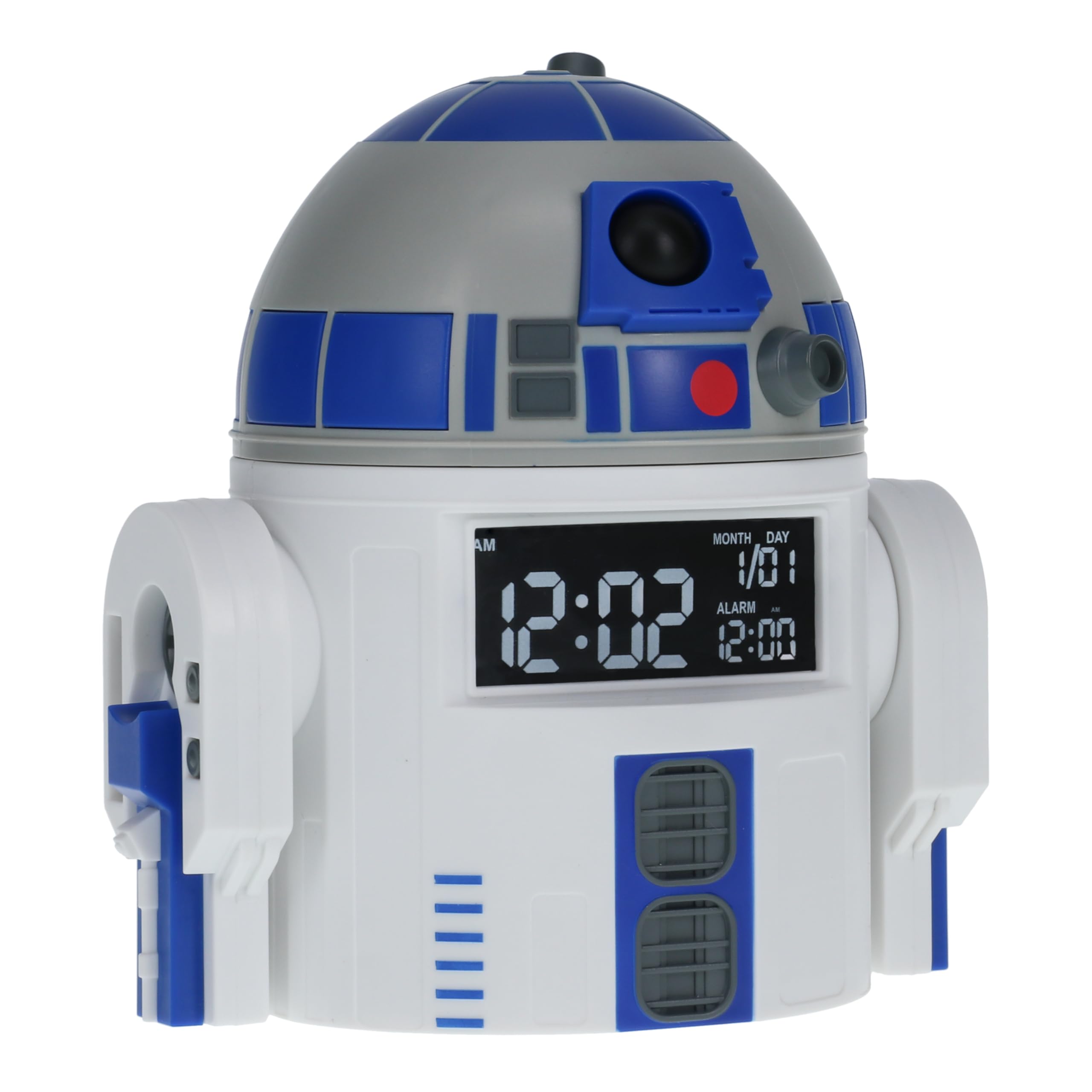 Paladone R2D2 Alarm Clock front view with digital display and droid design