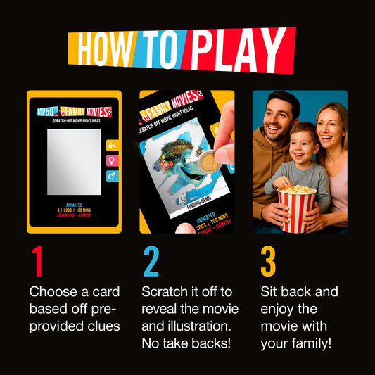 Palettes and Prints hand-drawn film scene card adds visual anticipation to movie night.