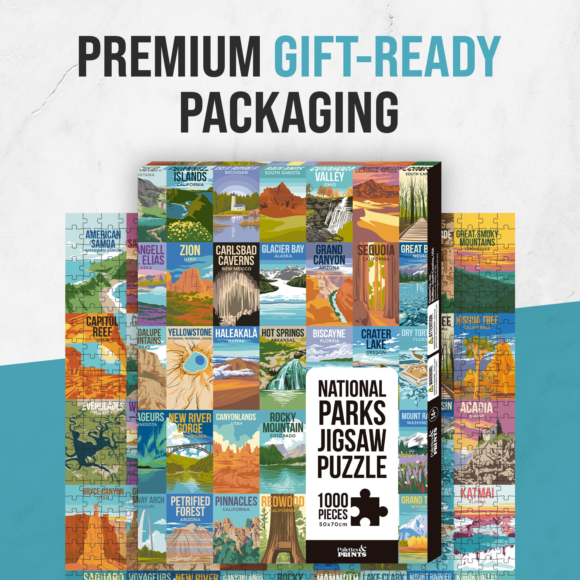 Palettes and Prints National Parks Puzzle forest-meadow illustration ideal for family puzzle nights.