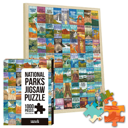 Palettes and Prints National Parks Puzzle Yellowstone illustration for relaxing evenings and mindful focus.