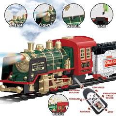 PaLeyFer Christmas tree train showcases vibrant headlights for festive night-time play.