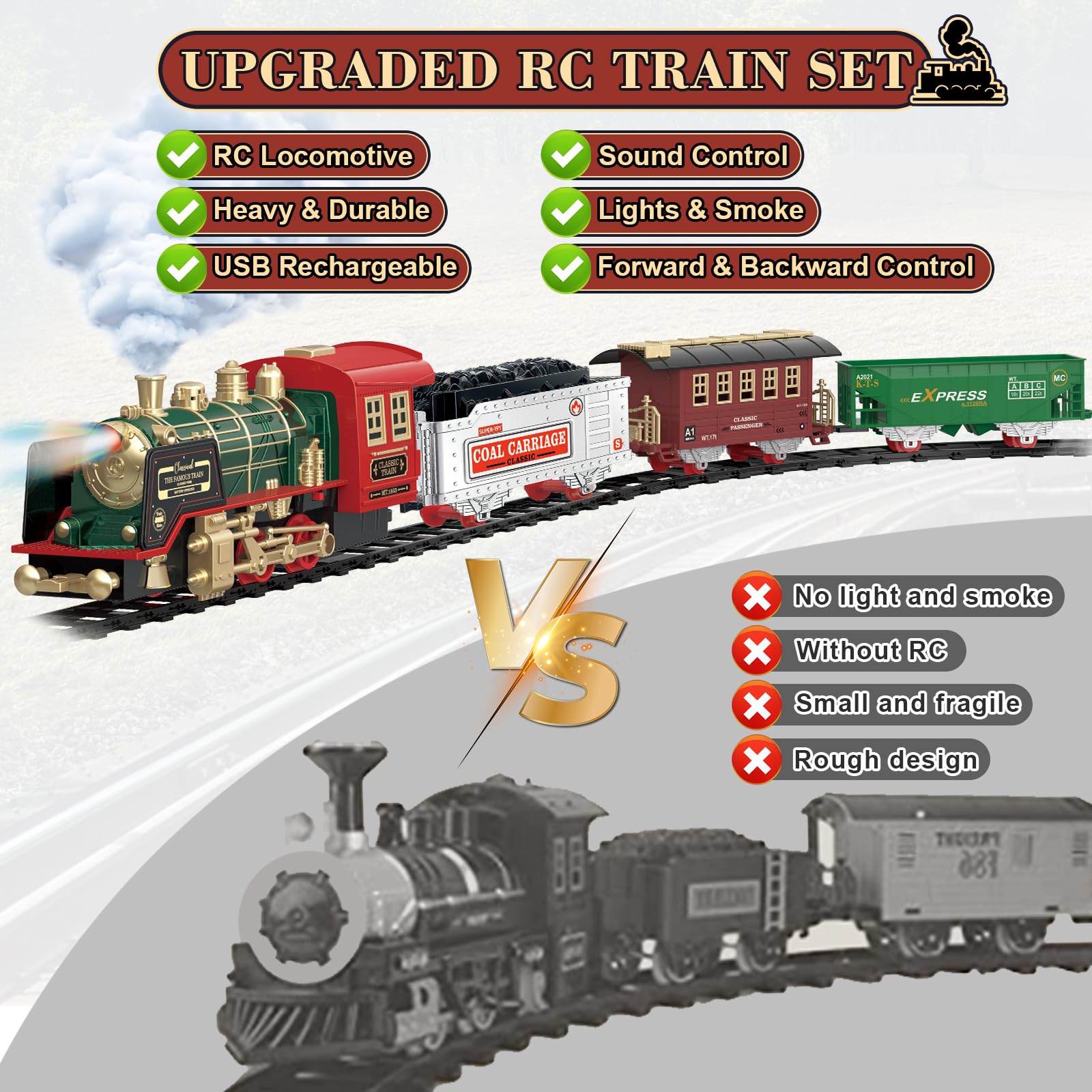 PaLeyFer train set emits smoke and lights to enhance the realistic steam-era feel.