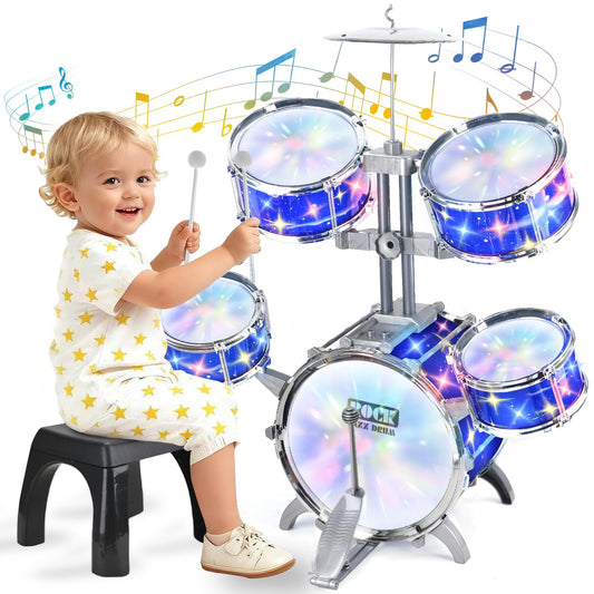 PaleyFer upgraded kids drum set with lights for interactive play