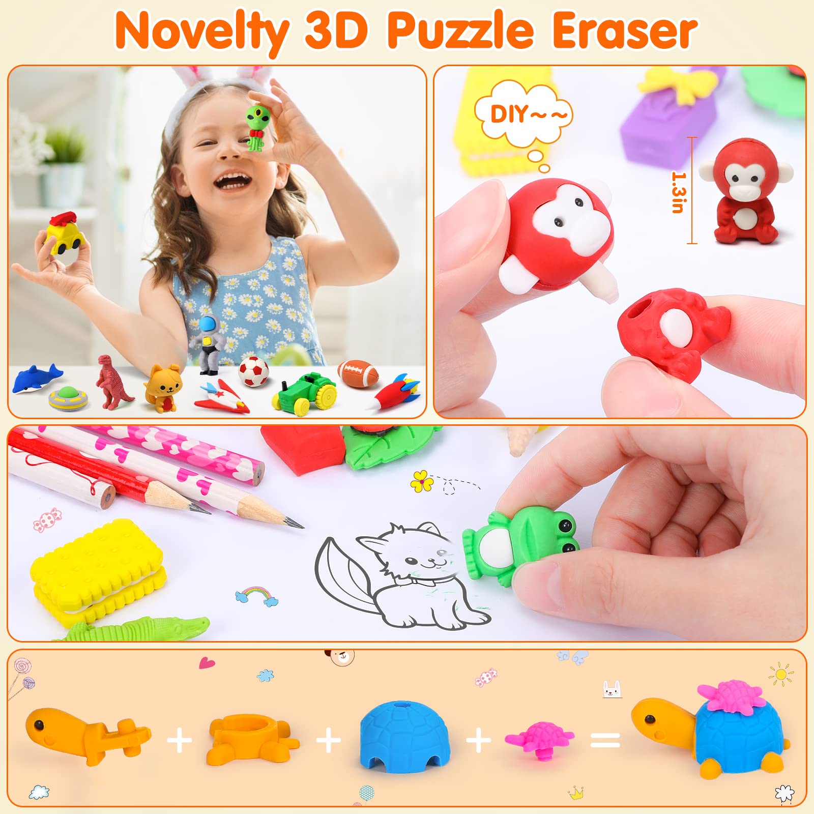 Palmatte dinosaur-themed erasers with vivid details.