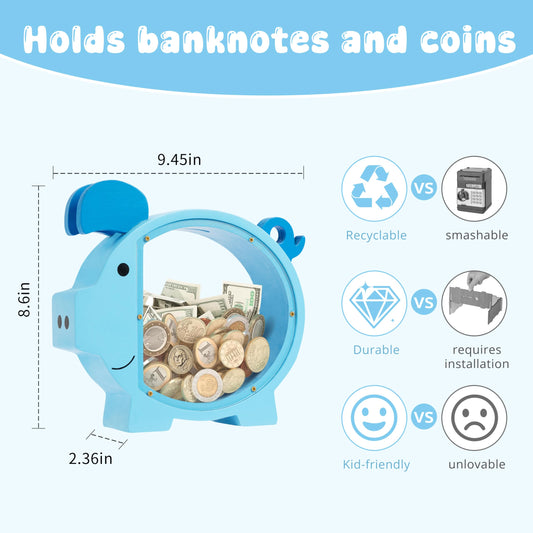 Pamctry Piggy Bank with DIY name stickers for personalization.