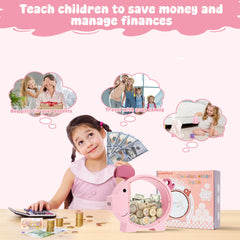 Side view of Pamctry Piggy Bank highlighting compact size for desks or shelves.