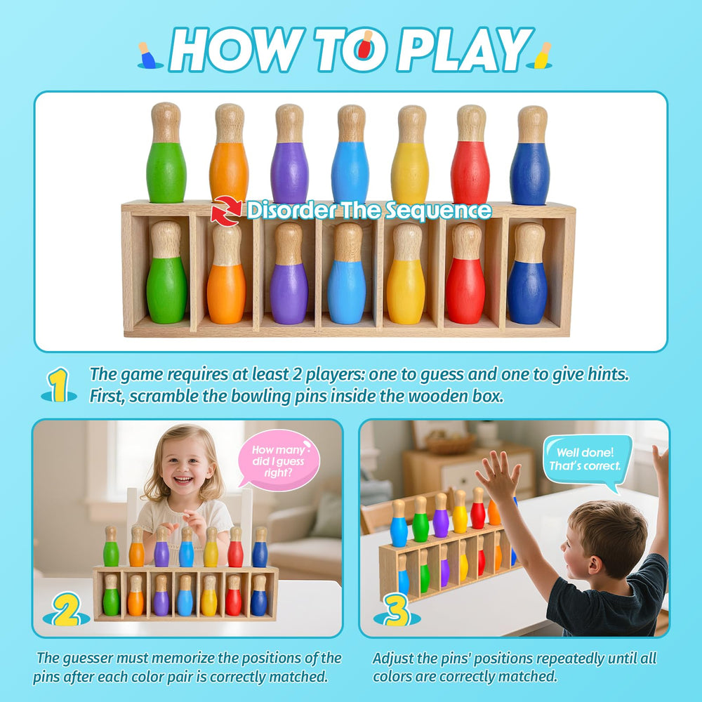 Pamexin fourteen pins wooden set offers varied clues for family challenges.
