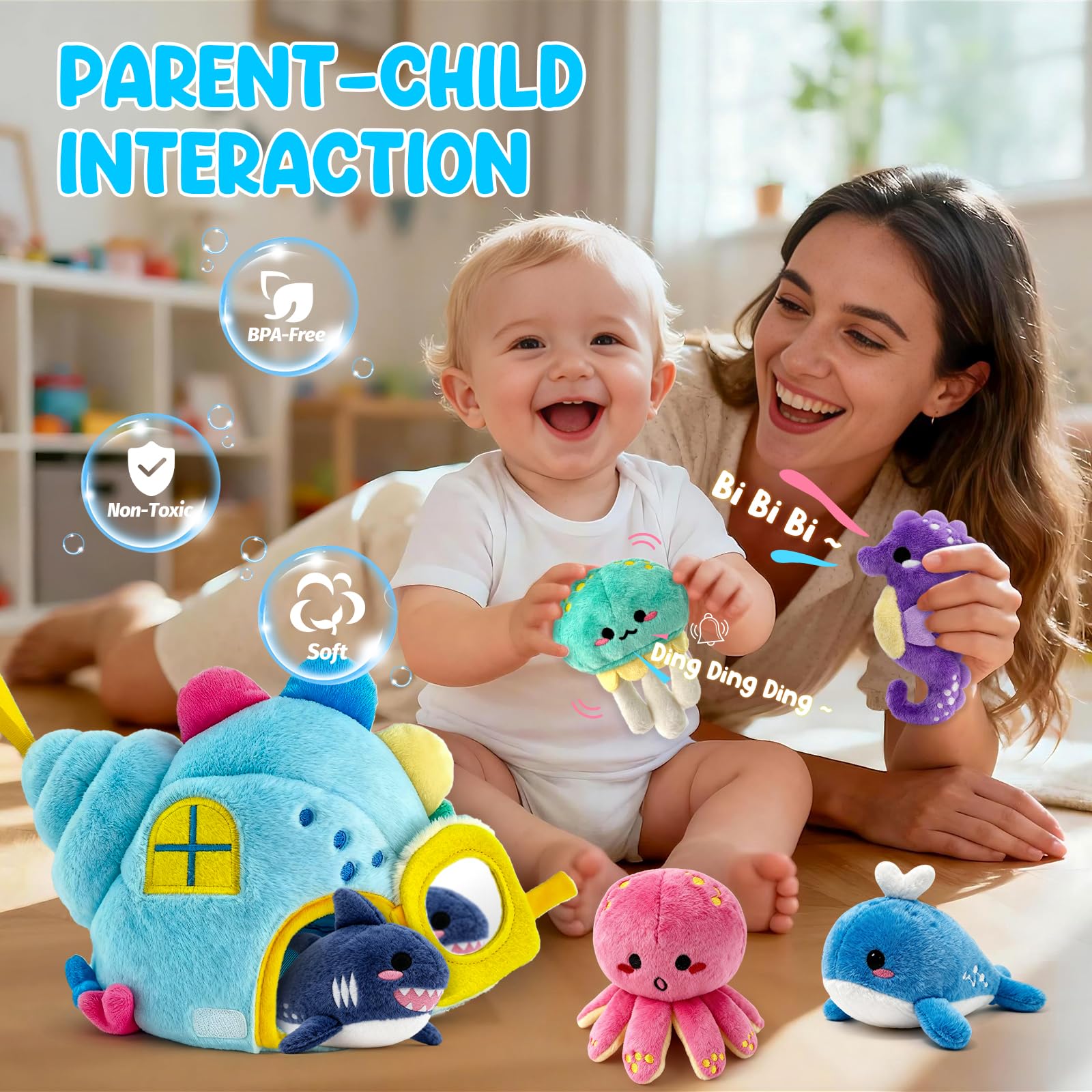 Pamexin ocean toy octopus with internal rattle for auditory cues