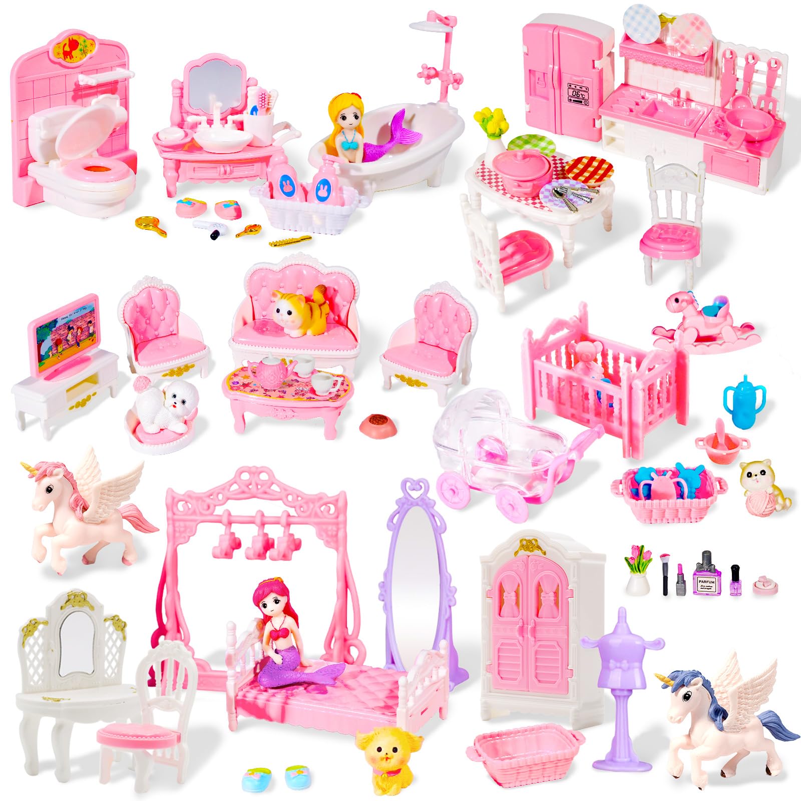 Pamonrueer 92pcs living room furniture for dollhouse enhances imaginative play and realism.