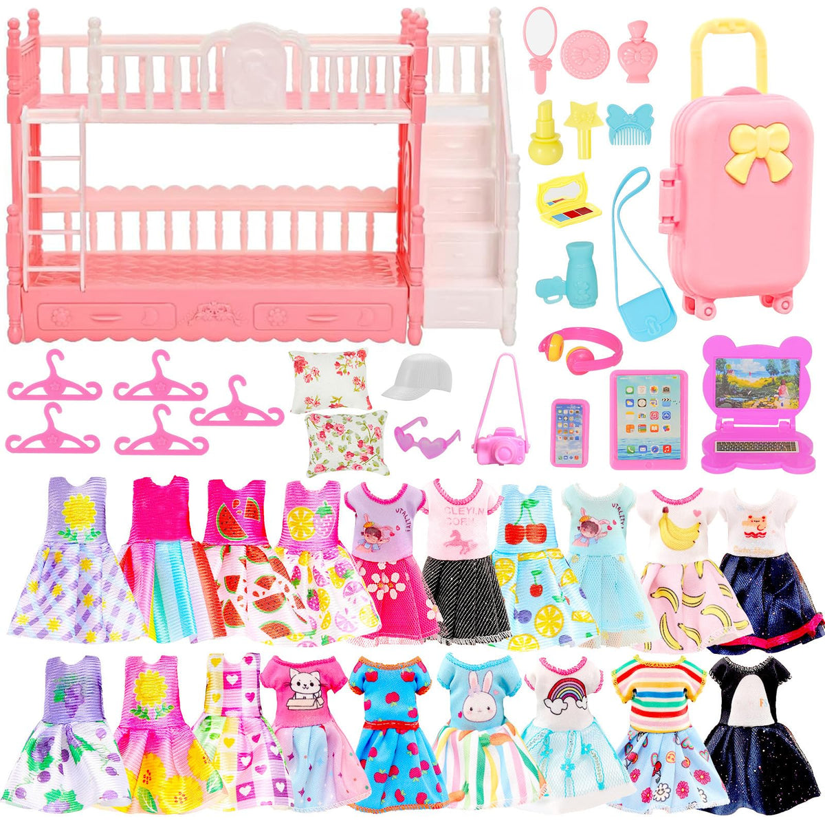 Pamonrueer bunk bed travel case featuring mini dresses for imaginative play