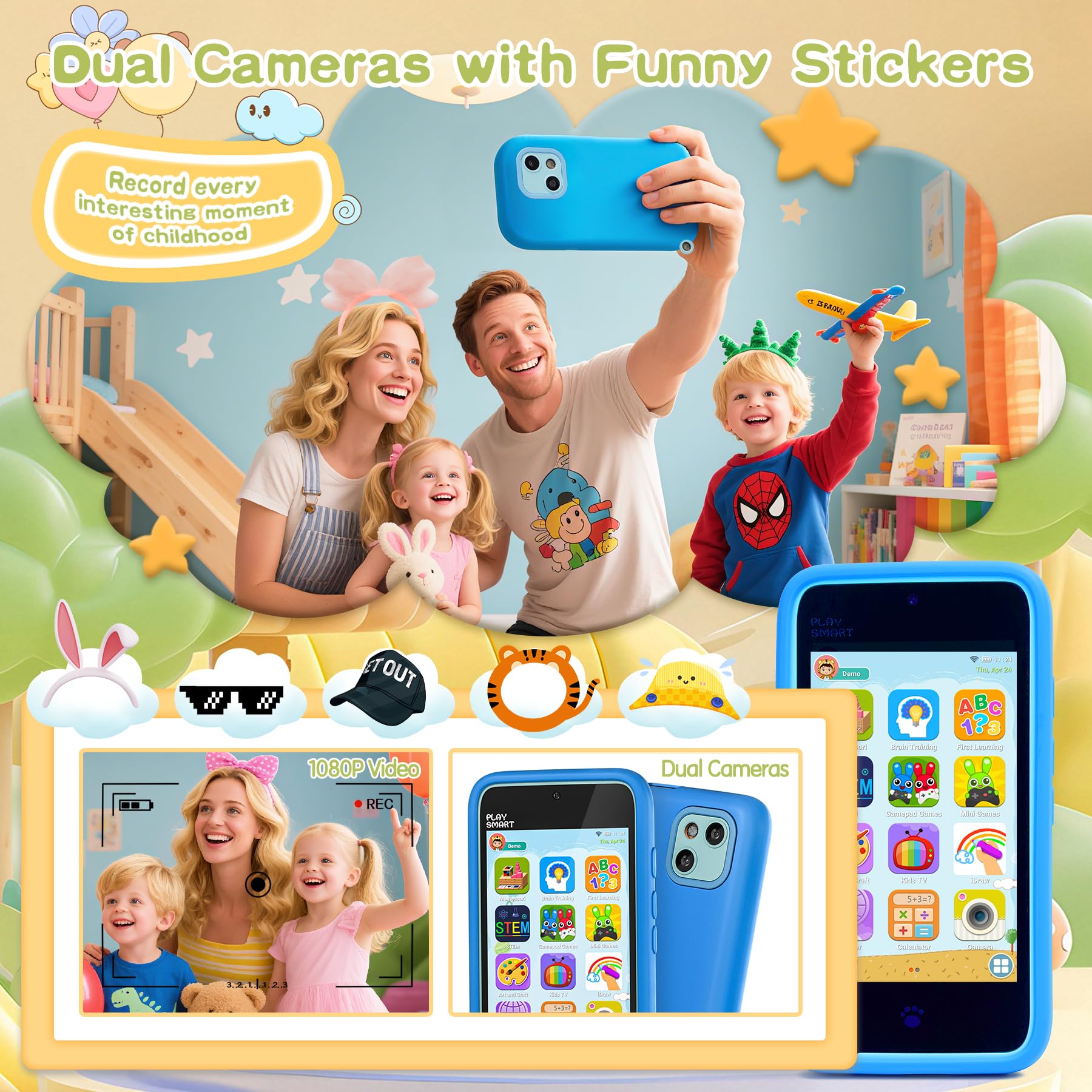 PAMOX Kids Phone 4-inch touchscreen designed for simple navigation and learning.