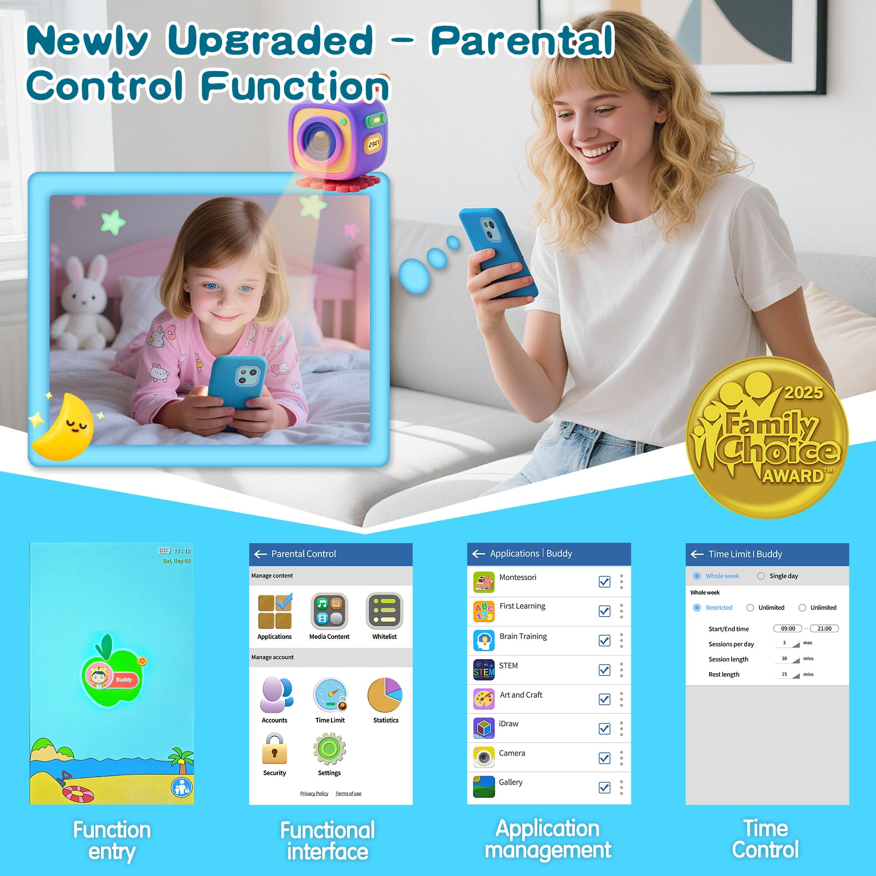 PAMOX parental control interface helps balance screen time with kid-safe settings.