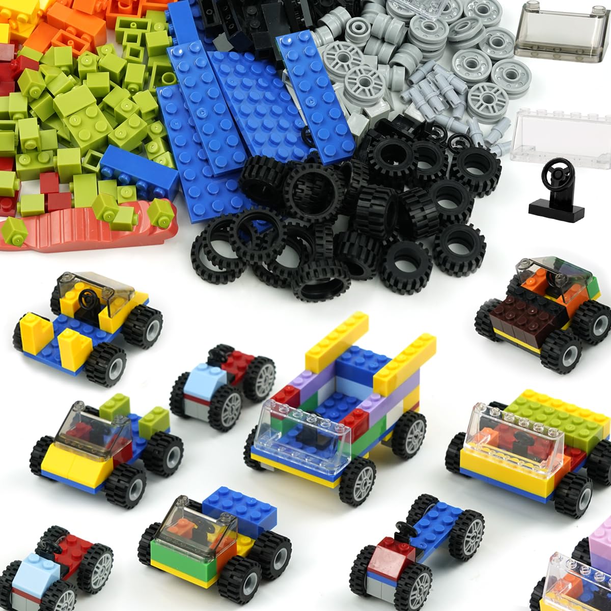 Pamvava classic bricks wheels and axles set with colorful pieces for creative builds.