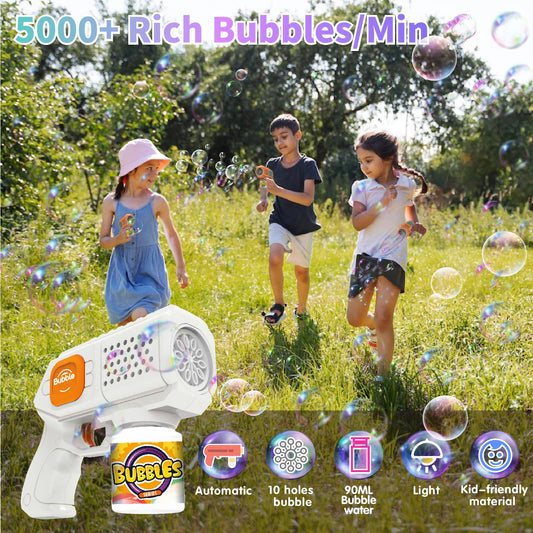 Panacare Bubble Gun creates colorful bubbles for lively play outdoors.