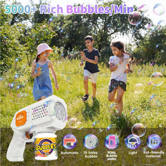 Panacare Bubble Gun creates colorful bubbles for lively play outdoors.