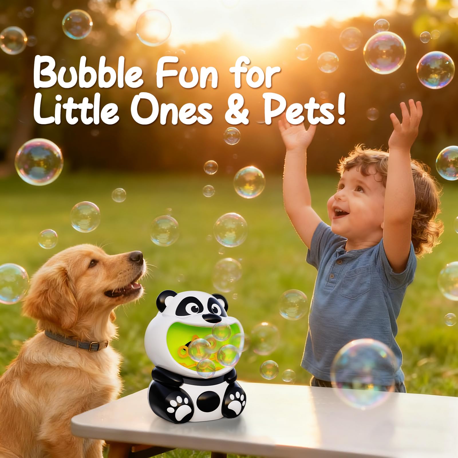 Panda Bubble Machine with anti-pinch design for toddler-safe use.