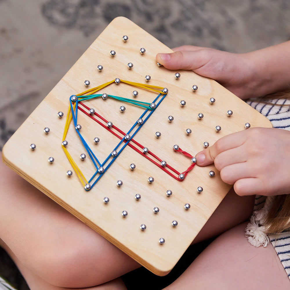 Panda Brothers wooden geoboard as a thoughtful gift for preschoolers.