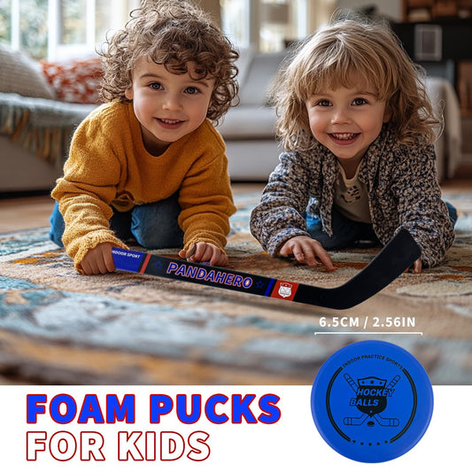 Bright, colorful Pandahero pucks for easy visibility during games.
