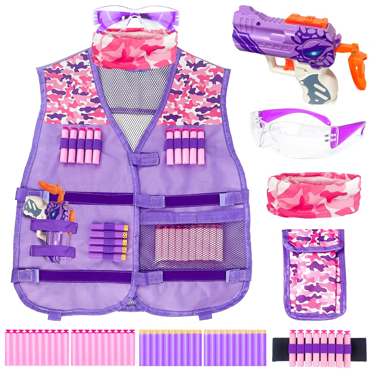 Pandahero Kids Tactical Vest Kit front view for action-packed Nerf battles.