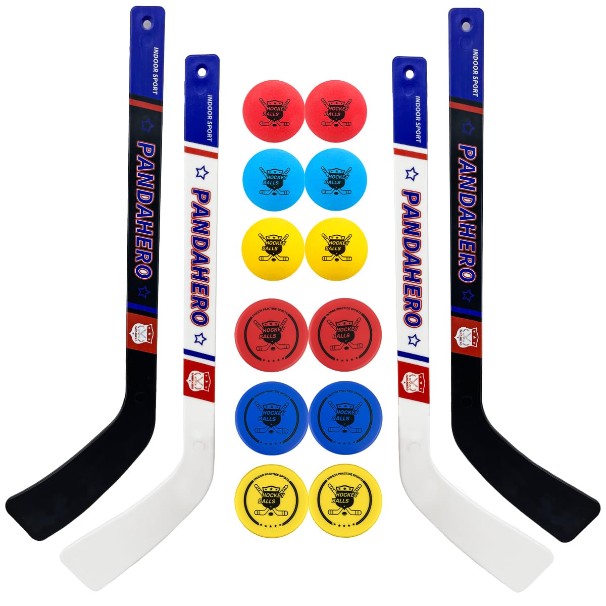 Pandahero mini knee hockey sticks set with white and black sticks for safe indoor play