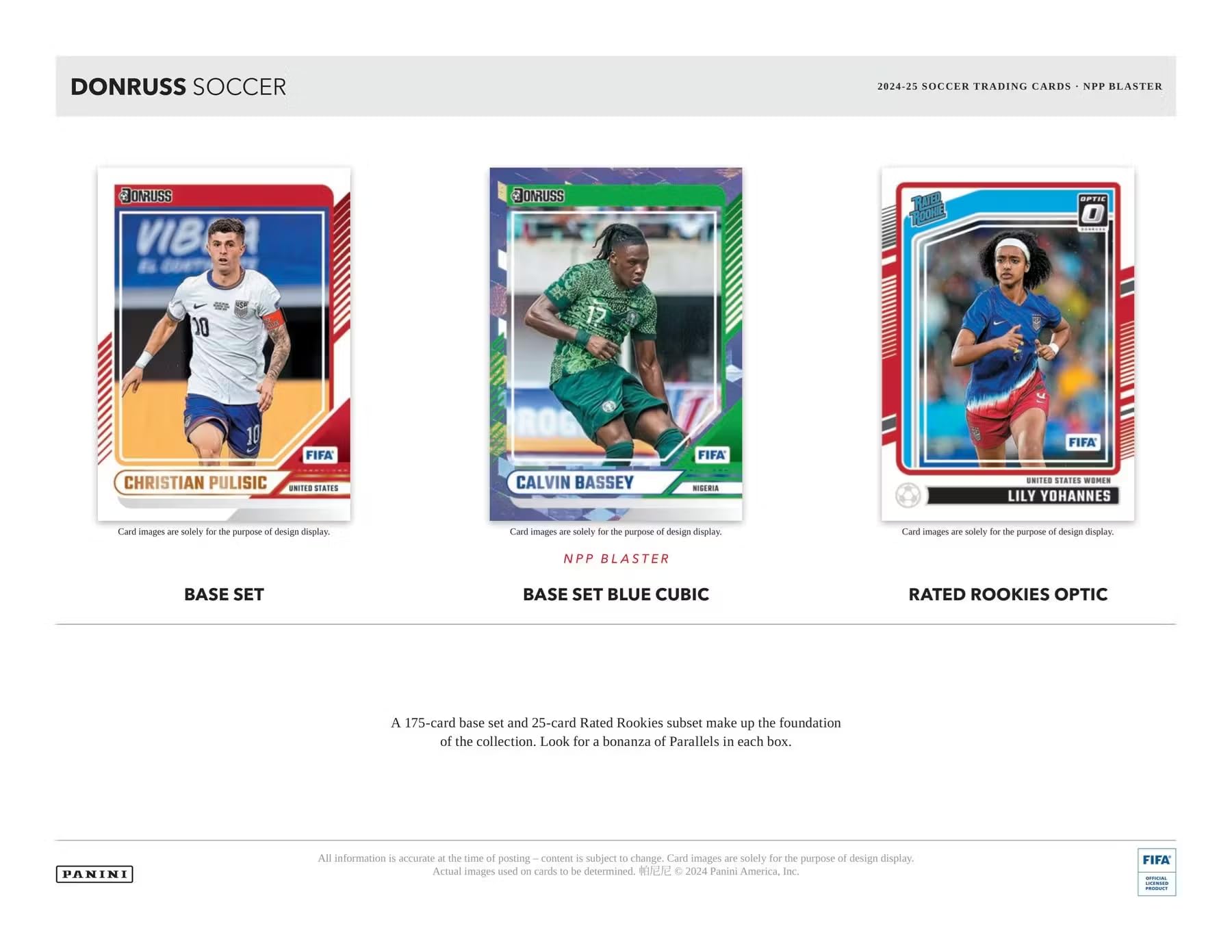 Panini Donruss Soccer 2024-25 box back highlights contents and rare parallels.