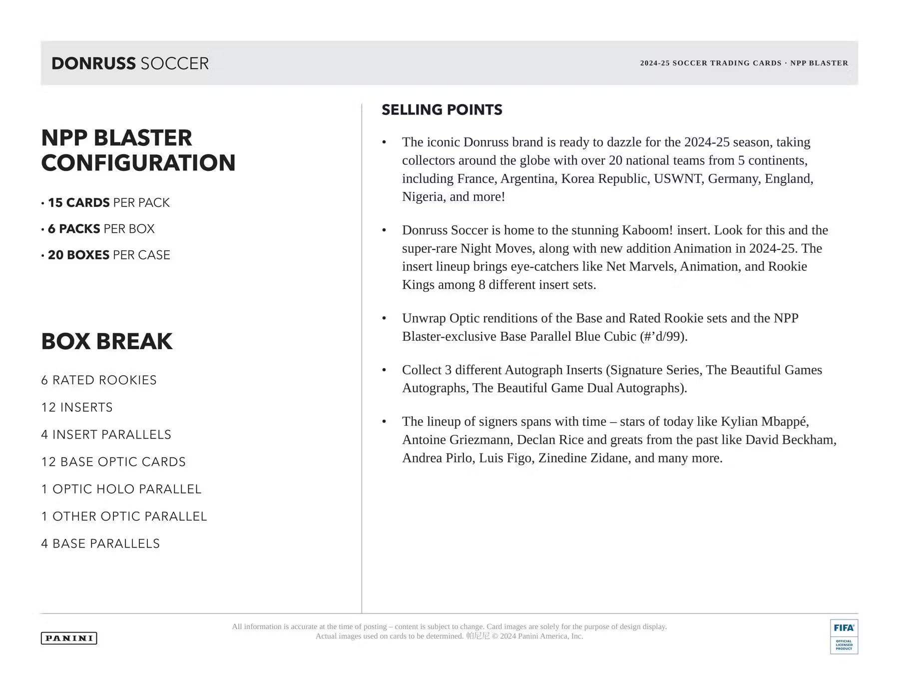 Panini Donruss Soccer 2024-25 packs layout shows six packs per box.