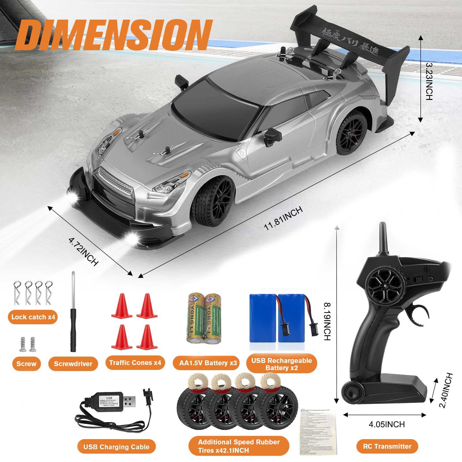 PANKQQ RC Drift Car accessories cones included for practice tracks.