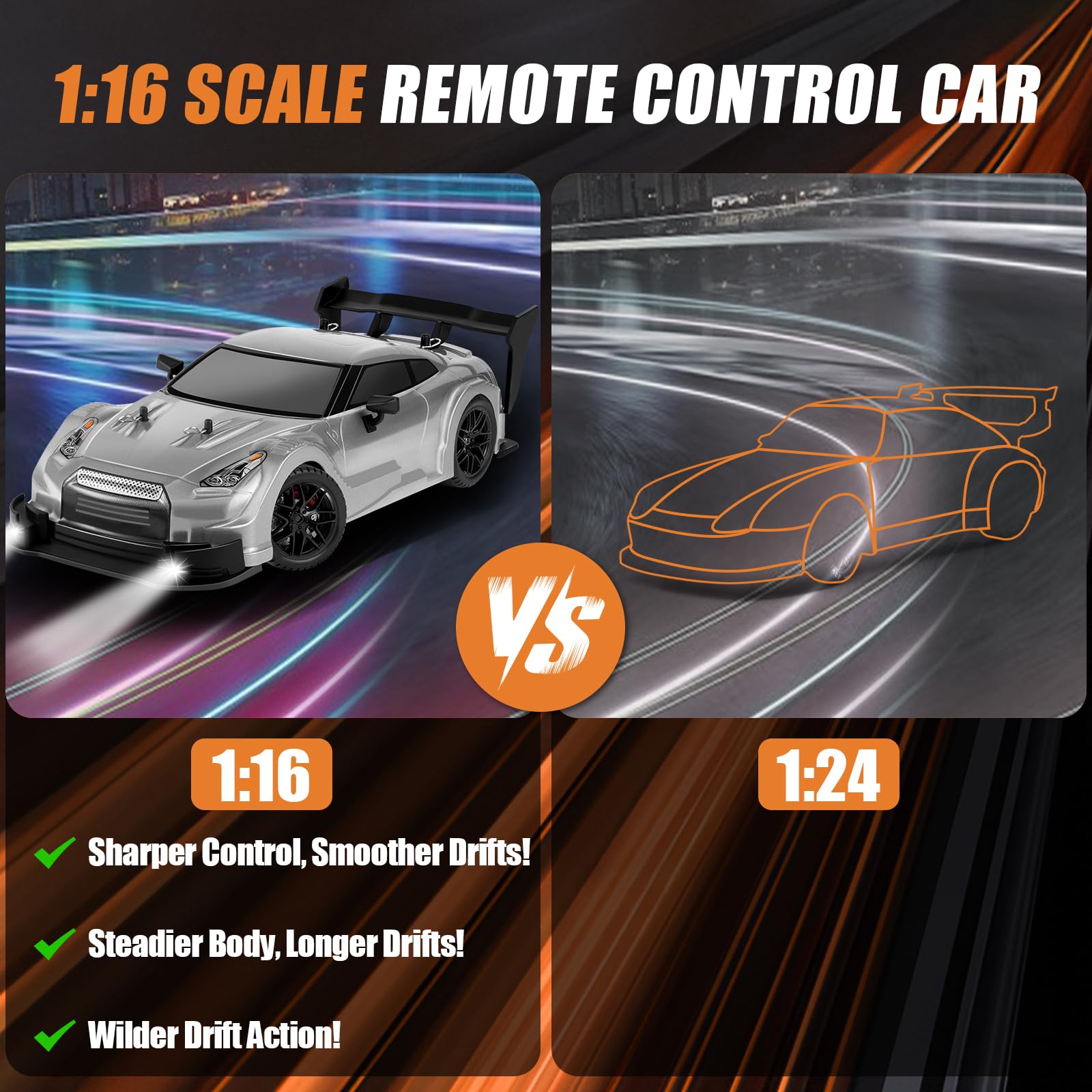 PANKQQ RC Drift Car top view shows sleek profile for speed.