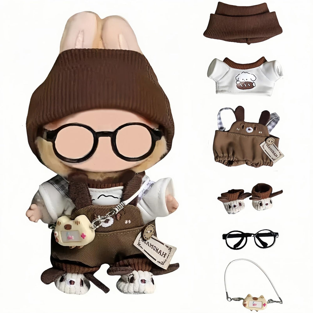 PanniOhye 17cm doll set with puppy-design overalls for imaginative play.