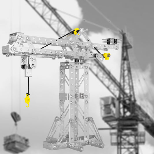 PANPAPA 3-in-1 Tower Crane assembly shows durable metal construction for lasting play