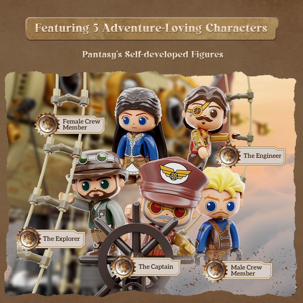 Pantasy Steampunk Airship Model figures pose for deck and engine room storytelling