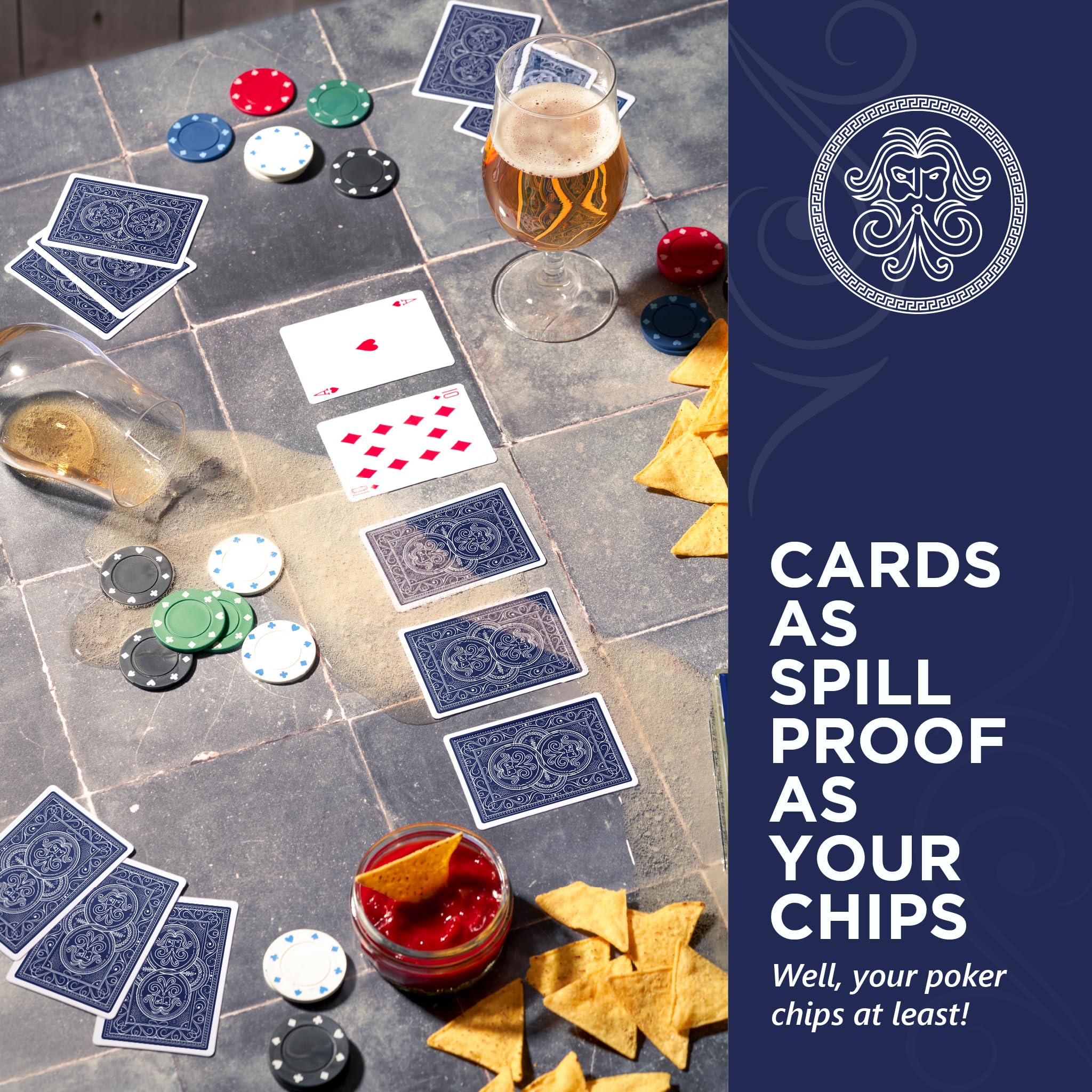 Pantheon Playing Cards durable PVC construction withstands bending and creasing during travel.
