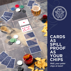 Pantheon Playing Cards durable PVC construction withstands bending and creasing during travel.